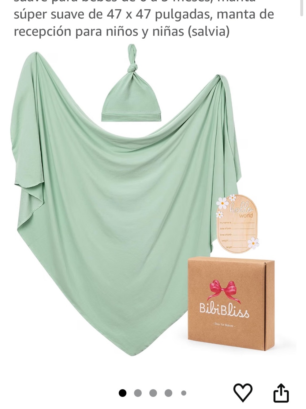 BibiBliss Sage Baby Swaddle & Knot Hat Set